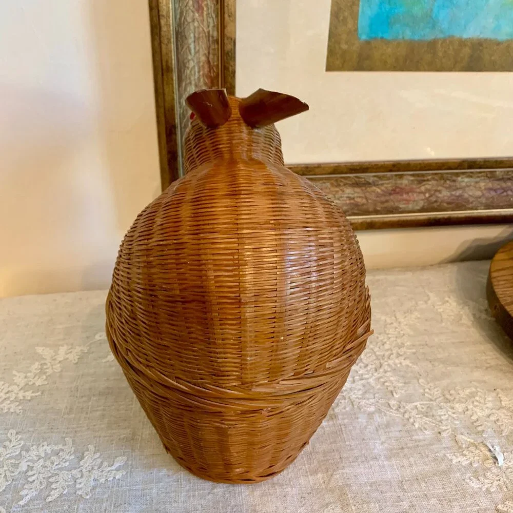 Vintage Wicker and Bamboo Bunny Rabbit Lidded Basket Functional/Whimsical Cute!